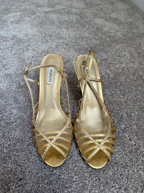 Alfani Gold Strappy Crystal Accent Open-Toe Slingback Heels